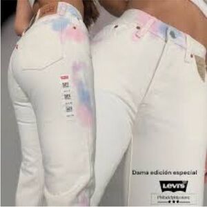 Levi's Women High-Rise White Jeans with Pastel Tie-Dye Accents